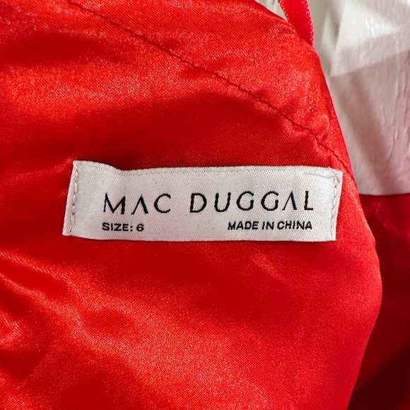 Mac Duggal Bow One Shoulder Ruffle Asymmetric Hem Gown Dress 68027 in 6 Red NWOT - Picture 5 of 7